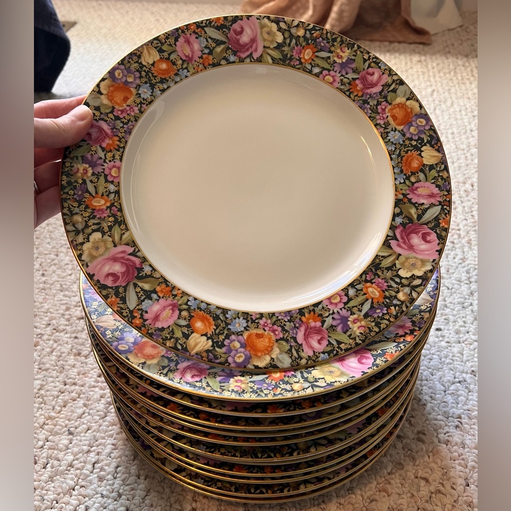 Vintage Rosenthal Bavaria Chintz Floral Gold Band Fine China - 6 Dinner Plates
